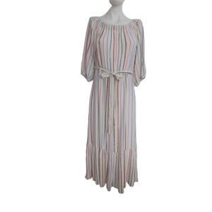 Harlow & Rose dress on or off shoulders 3/4 sleeve size Large striped boho midi
